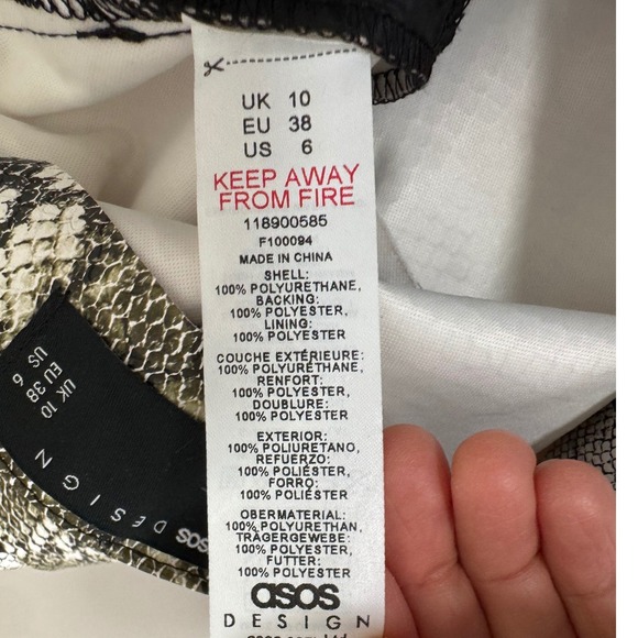 ASOS Design Snake Print High Waist Flare Bell Bottom Pants faux leather‎ sz 6 - Picture 6 of 8